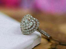 2.5Ct Lab-Created Diamond Heart Shape Cluster Engagement Ring 14K Yellow Gold F