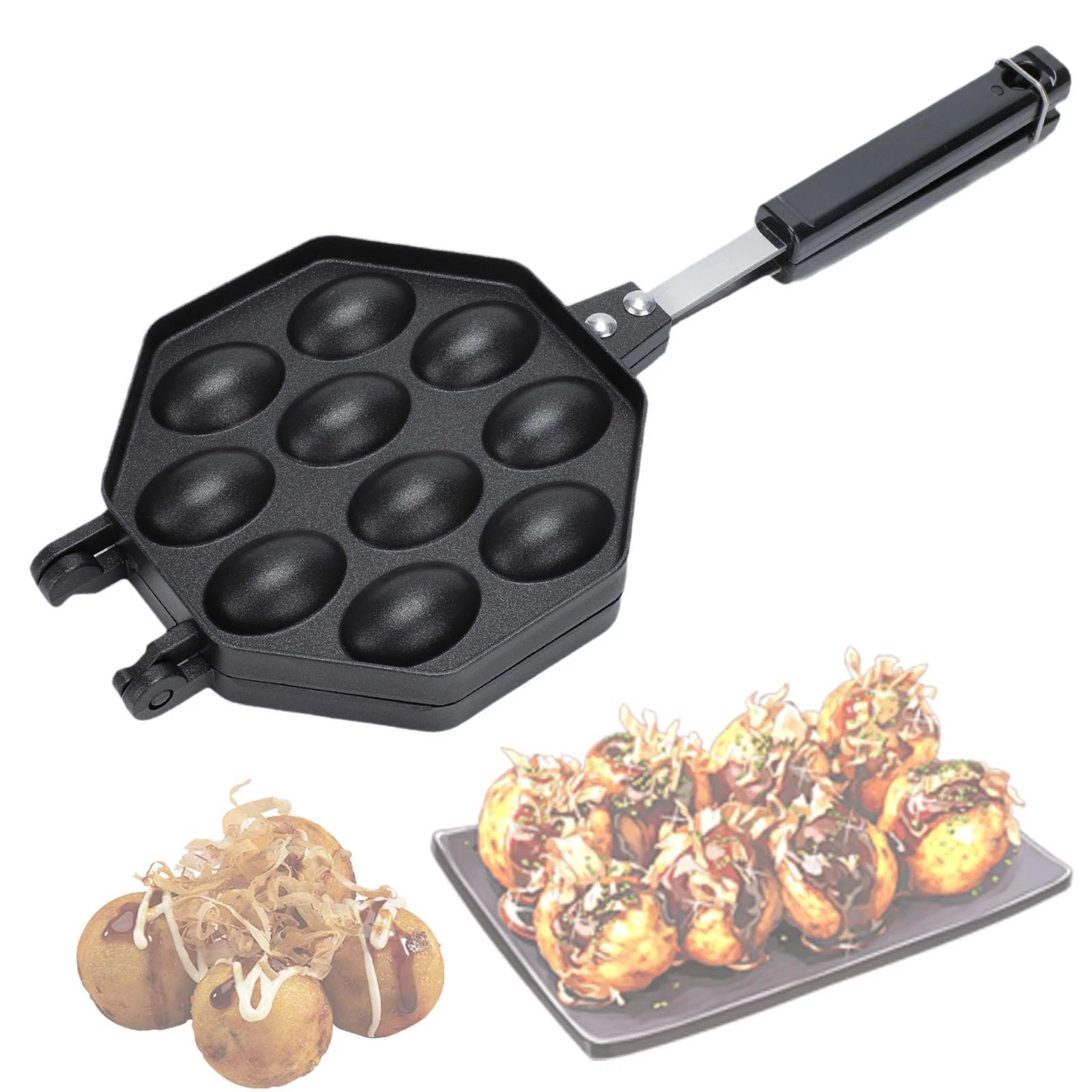 10 Holes Takoyaki Pan Stuffed Pancake Pan Multipurpose Nonstick Baking Pan
