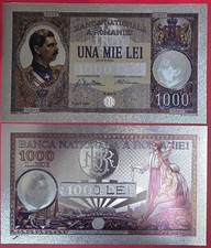 ROMANIA 1000 LEI 1934 BU,FANTASY NOTE,SILVER FOIL,KING CAROL II AT LEFT,TWO WOMA