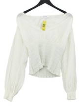 Frame Women's Top S White Cotton with Polyester Long Sleeve V-Neck Cropped
