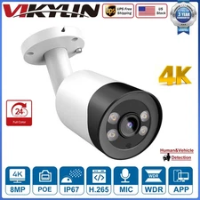 VIKYLIN 4K 8MP 24/7 Full-Color Bullet IP Camera Built-in MIC Security Waterproof