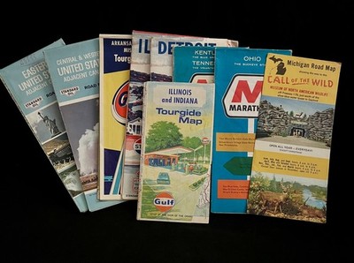 Vtg Maps Gasoline Lot Of 9  Gulf, Marathon , Standard Oil 1950s-1970s