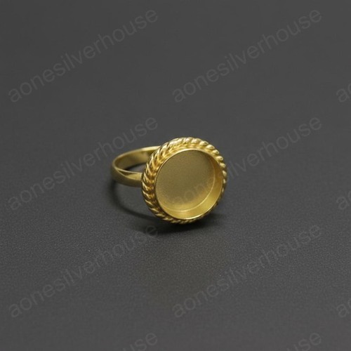925Sterling Silver On Gold Plated 10mm Round Bezel Ring-Rope Edge Blank Cab Ring