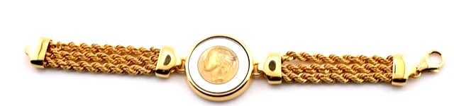 Pulseira de moedas Bellezza Itália 500 liras corda tripla corrente bronze HSN - Imagem 2 de 4