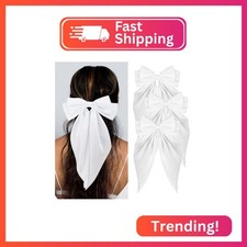 Loqpol Silky Satin Hair Bows, Oversized Long Tail Bows with Barrette Clips, Coqu