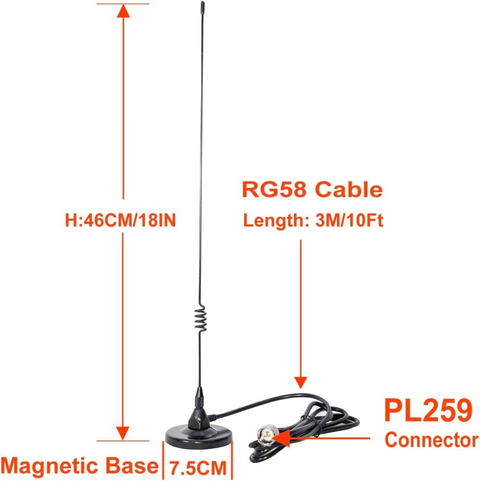 Dual Band 137-149 437-480 MHz Ham Mobile 2M/70cm Antenna with 10 ft RG58 Cable - Image 4 of 4