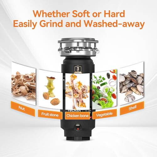 1/2 HP Garbage Disposal, TECASA Food Garbage Disposal with Power Cord, Stainless - Picture 3 of 8