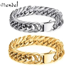 MENDEL Mens 10mm Stainless Steel Gold Plated Miami Cuban Link Bracelet 10K Men
