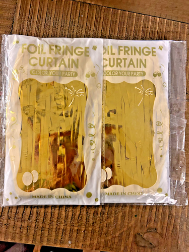 2 Pack Gold Foil Fringe Backdrop Curtains, Tinsel Streamers Birthday Party Decor