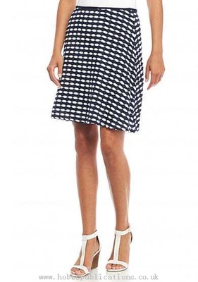 Sophie Max Studio 6B05C18 Navy/White Print Textured ALine Stretch Knit Skirt $78