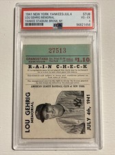 New York Yankees Lou Gehrig Memorial July 4th 1941 Ticket Stub - PSA 4