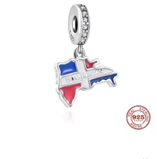 Authentic Sterling Silver S925 Dominican Republic Flag Dangle Charm for Bracelet