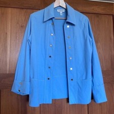St John Sport By Marie Gray Jacket Shirt Womens Petite Square Gold Buttons Knit