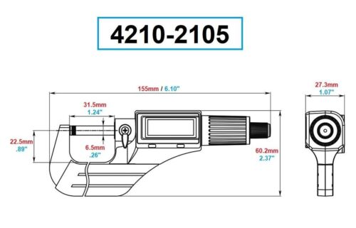 DIGITALES ELEKTRONISCHES AUSSENMIKROMETER 0-25 MM/0-1"" VON DASQUA 4210-2105 CHRONOS - Bild 2 von 6