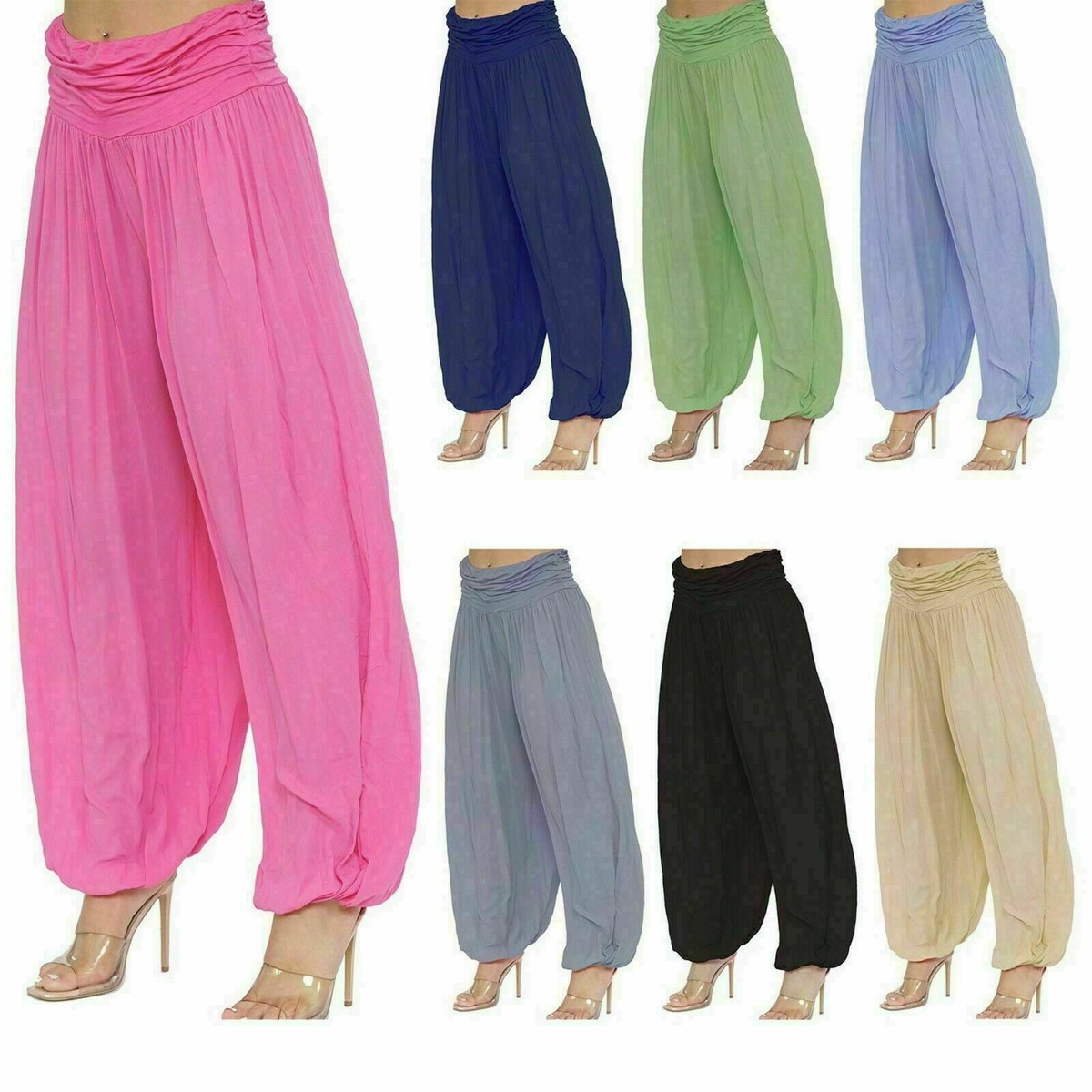 Women/Ladies Plain Italian Baggy Harem Alibaba Pants UK - Main Image