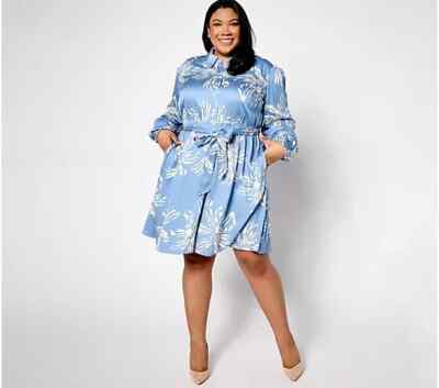 Destination 365  Printed Shirtdress with Self Belt Dark Chambray,Small A633137