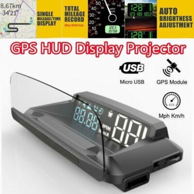 HUD Head Up Display Car Navigation Mirror GPS Projection Speedometer Alam