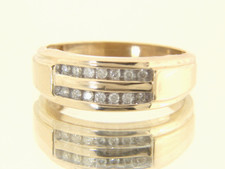 Mens 10K Yellow Gold 2-Row Round Cut .21ctw Diamond Wedding Band Size 10.25