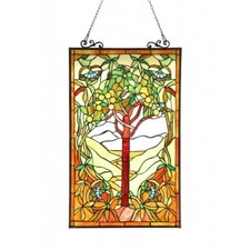 Tree of Life Stained Glass Window Panel Handcrafted Suncatcher 18x25in