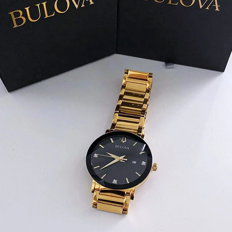 Nuevo reloj de cuarzo Bulova moderno Futuro esfera negra y pulsera dorada 97D116 42 mm para hombre Foto 4 de 4