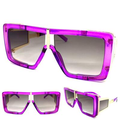 Oversize Classic Retro Hip Hop Shield Style SUNGLASSES Large Purple & Gold Frame