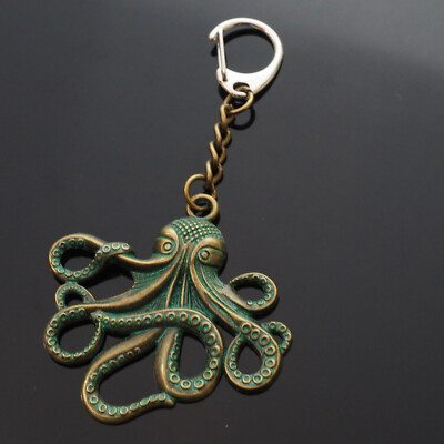 Octopus Tentacles Green Bronze Patina Pendant Charm Keychain Clip On Key Chain