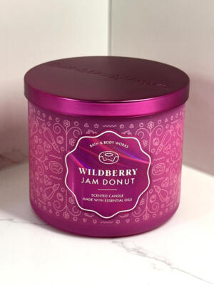 1 New Bath & Body Works Wildberry Jam Donut 3 Wick Candle 14.5 oz