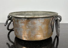Antique Primitive Copper Cauldron Pot Bucket Wrought Iron Handles 7 Lbs