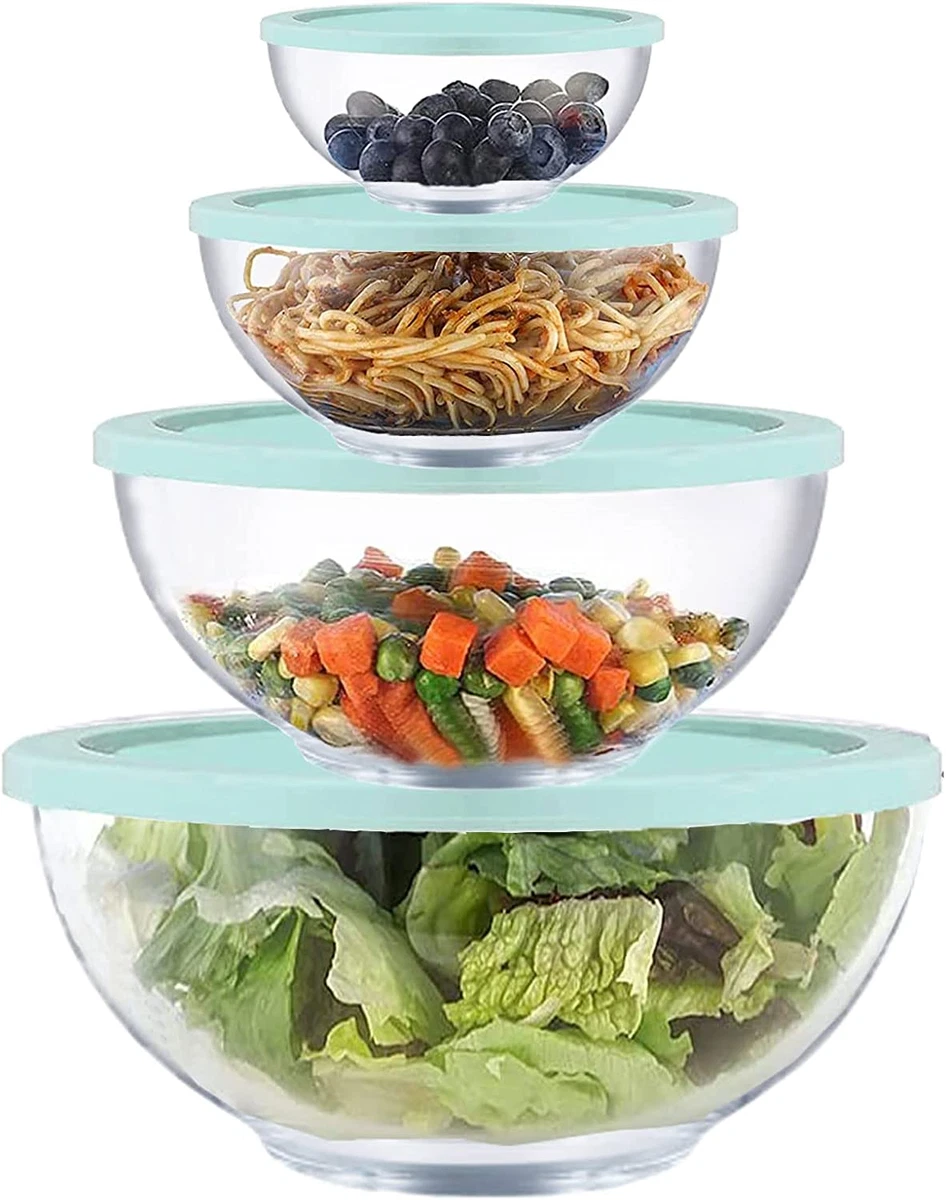 Glass Mixing Bowl Set with Airtight Lids for Kitchen Baking Prepping,  Serving, C