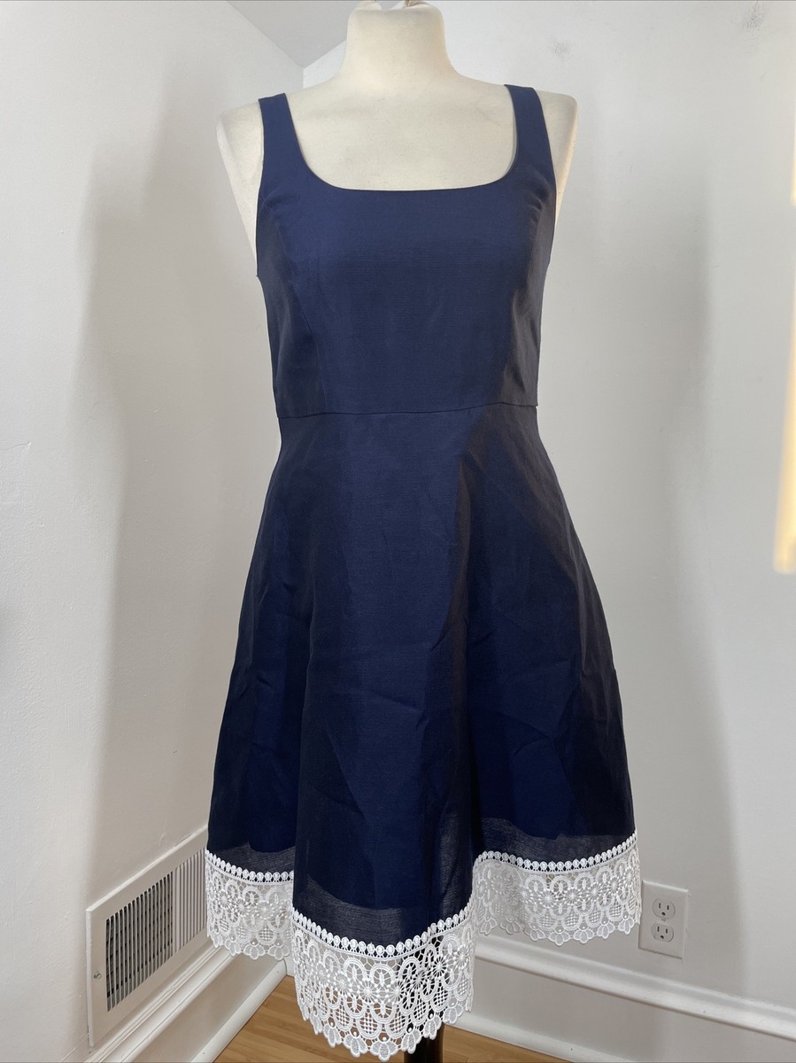 NWT Draper James 6 Blue Lace Framed Birthday Silk Cotton Tank Dress