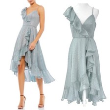 Mac Duggal Metallic Polka Dot Ruffled Faux Wr...