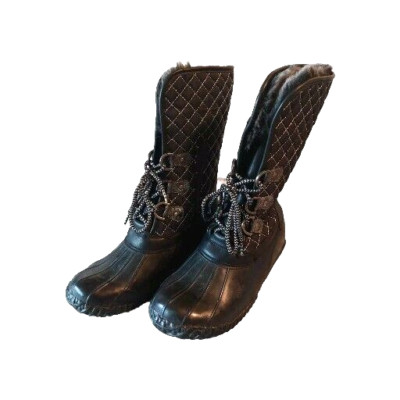 Stevies Girls Faux Fur Lined Duck Snow Boots Black Silver Mid-Calf Size 2