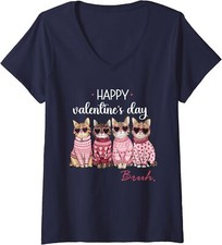 Cats Happy Valentines Day Sunglasses Cute Bruh Lovers Ladies' V-Neck Tshirt