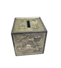 Vintage 1970's Leonard Alphabet Block Baby Nursery Silver Plate Coin Bank