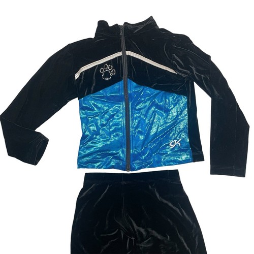 GK Girl's leotard Velour zip up Jumpsuit Gymnastics Dance Outfit set Sz Medium - Picture 12 of 12