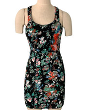 Material Girl Jr M Sleeveless Floral Bodycon Mini Dress Cutout Bow Back #224B