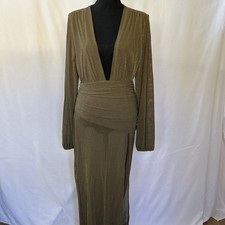 Fashion Nova Diana Glitter Maxi Dress with Bodysuit In Olive Size Medium NWOT