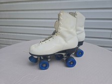 Vintage Riedell White Leather Roller Skates with Blue Wheels