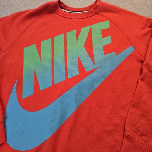 Nike Sweatshirt Mens 2XL Red Blue Green Oversized Swoosh Crewneck Pullover XXL - Picture 2 of 15