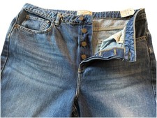 Fat Face Women's Jeans Size 14 Sutton Straight Leg  32 “ Button Front Blue BNWT