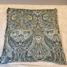 1 Pottery Barn Bella Pillow Sham EURO, Blue Green Paisley Flange Cotton EUC