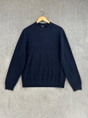 Reiss Pullover Herren Gr. L dunkelblau 100% Merinowolle Argyle Strickpullover Vince