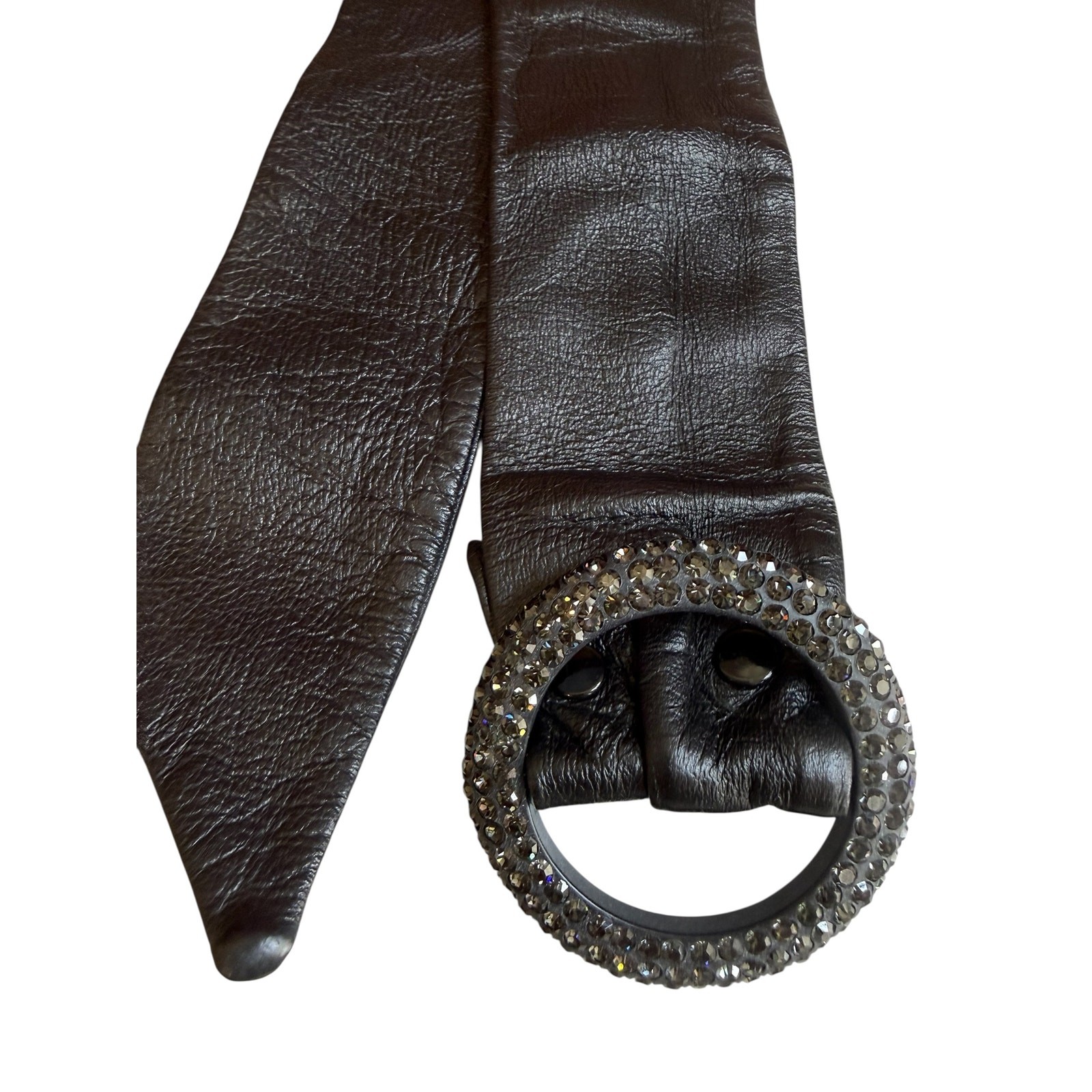 Vintage Wide Leather Cinch Belt Black - image 2