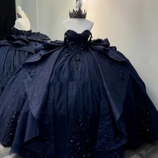 2026 New Quinceanera Dresses Sweet 15 16 Glitter Navy Blue Party Ball Gowns