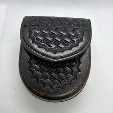 vintage SAFARILAND basket weave HANDCUFF POUCH black leather 90V police