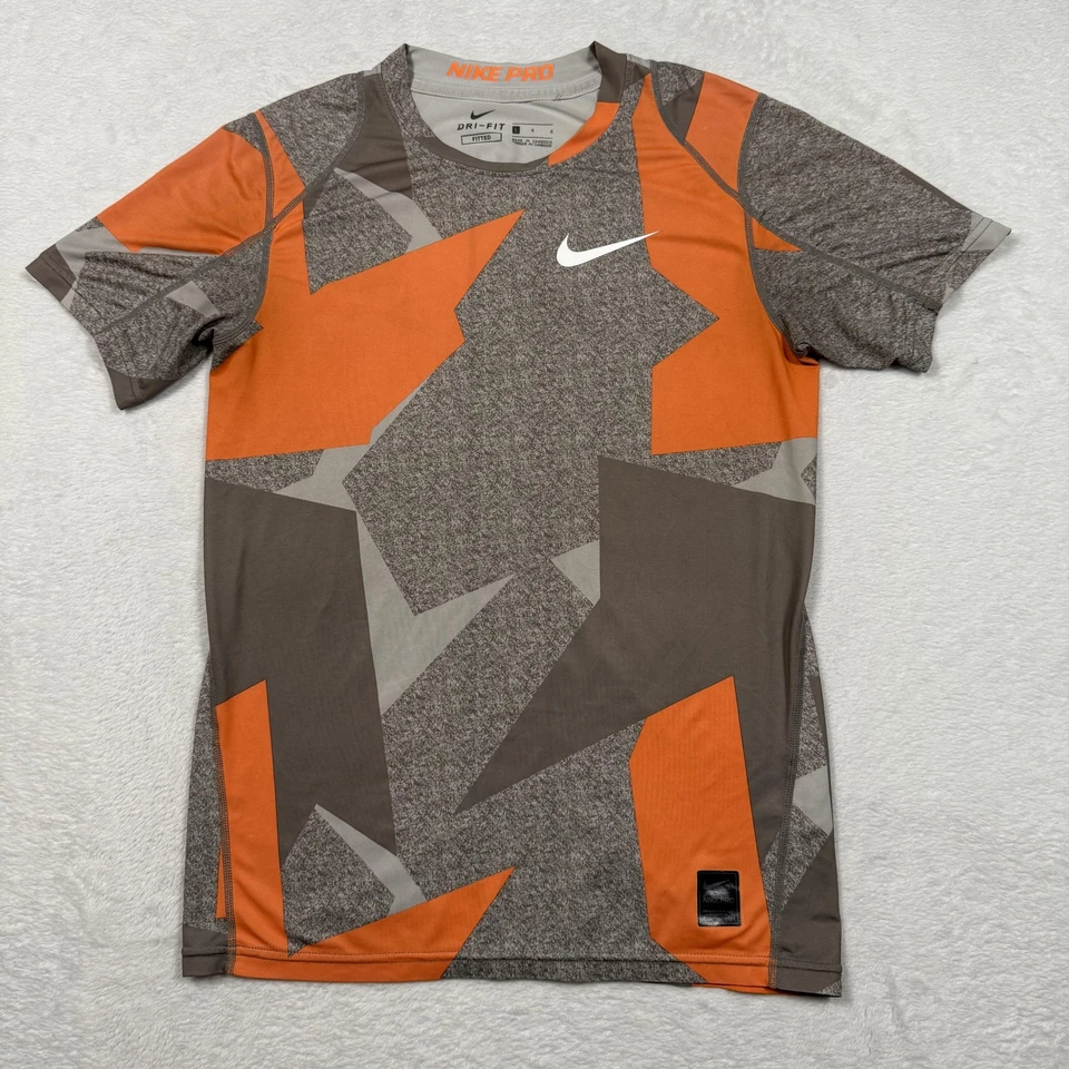 Camiseta Nike Pro masculina grande cinza laranja Dri-FIT ajustada treino atlético - Imagem 2 de 4