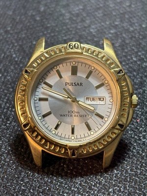 PULSAR by Seiko Vintage Men Watch Gold Tone Wristwatch,Runs,Day Reading Offset