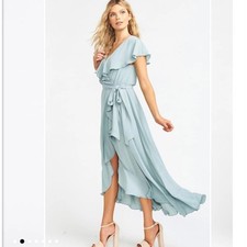 Show Me Your Mumu Jess Ruffle Midi Dress Sage Green Blue Small NWT