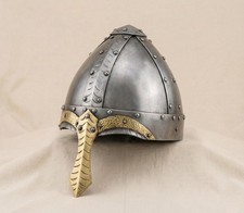 Norman Viking Helmet  Steel Nasal Helm with Brass Accents  Medieval Warrior