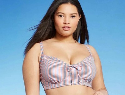 Xhilaration Juniors' Plus Size Textured Shirred Underwire Bikini Top Stripe 14W